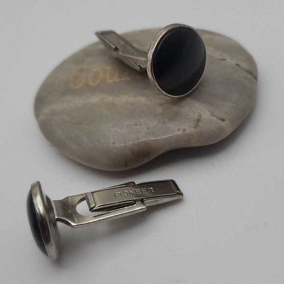 Onyx cuff links tuxedo vintage unisex accessories - Picture 1 of 3
